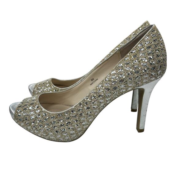 Coach And Four Gold Silver Sequin Sparkle Open Toe Heels Womens 8 AS IS - Picture 6 of 10